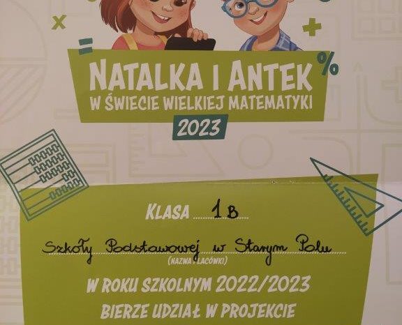 Klasa 1b z „Natalka i Antek w Świecie Wielkiej Matematyki”